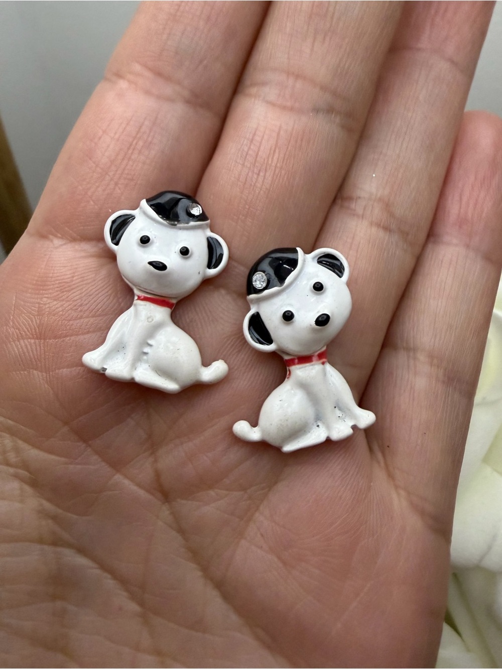 Cute White & Black Puppy Earrings